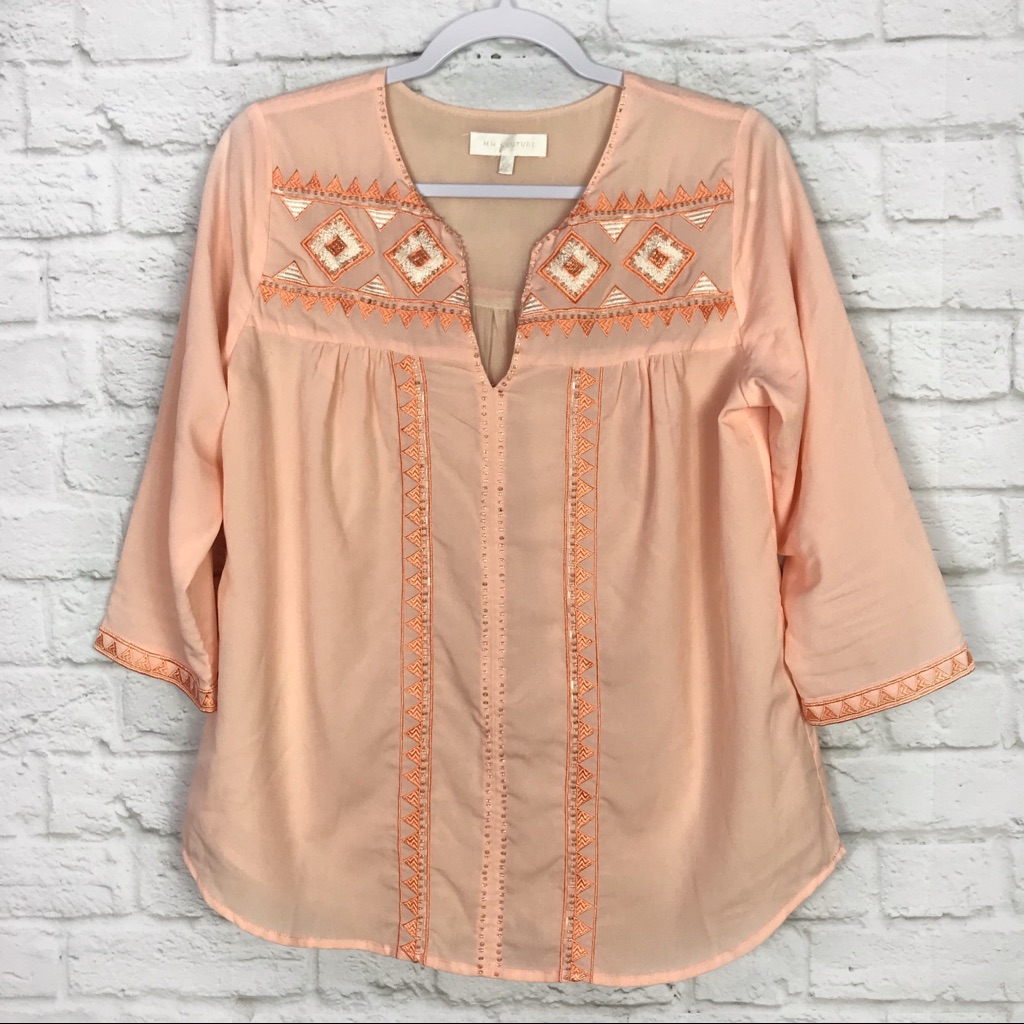 Mm Couture By Miss Me Embroidered Beaded Blouse Xs
